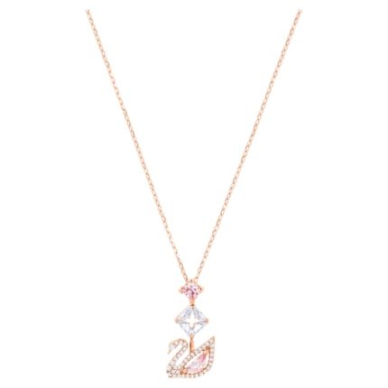 SWAROVSKI Dazzling Swan κολιέ σε σχήμα Υ, Κύκνος, Ροζ, Επιμετάλλωση σε ροζ χρυσαφί τόνο
