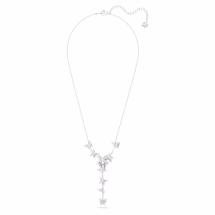 Idyllia Lilia Y necklace Butterfly Swarovski, White, Rhodium plated